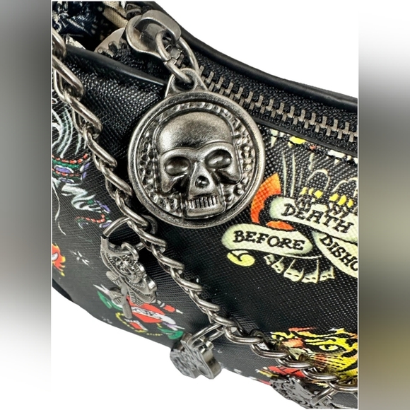 Ed Hardy Black Tattoo Print Shoulder Bag NWT Chain Strap Y2K Purse Retail $70 - Picture 7 of 9